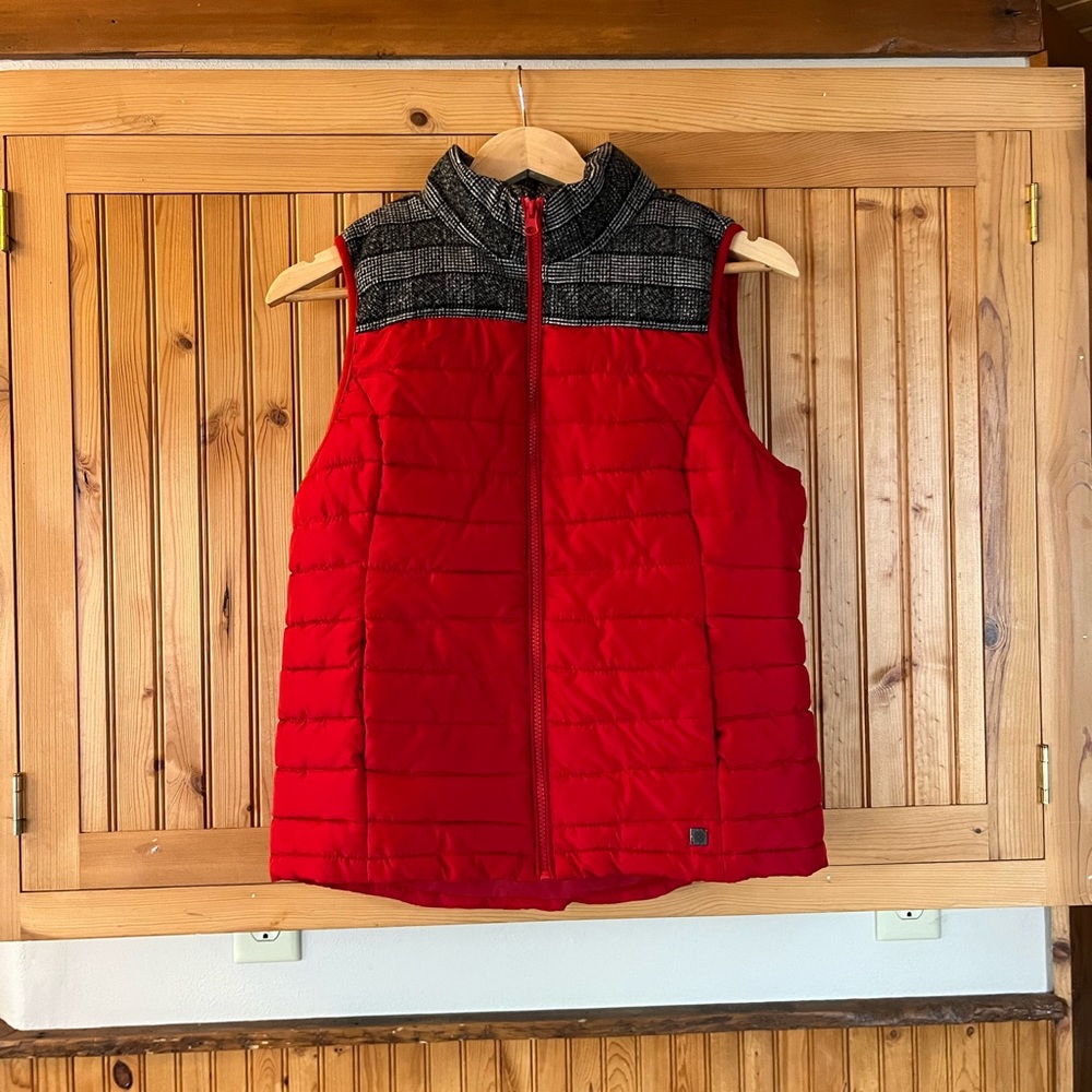 Ruff Hewn Women's Red Sleeveless Front Full Zip Puffer Vest Size S